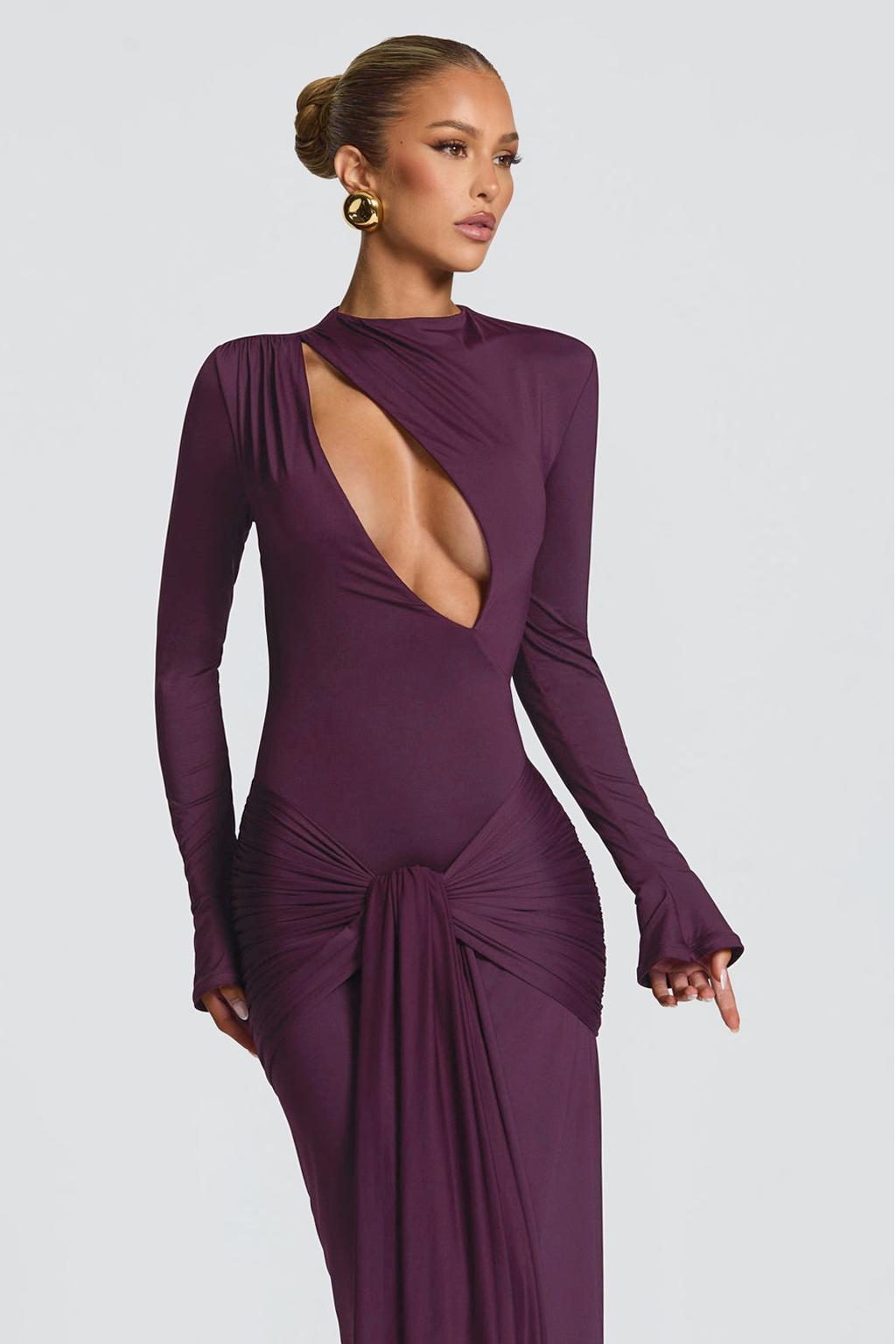 Kassandra Jersey Cut-Out Tie-Up Maxi Dress