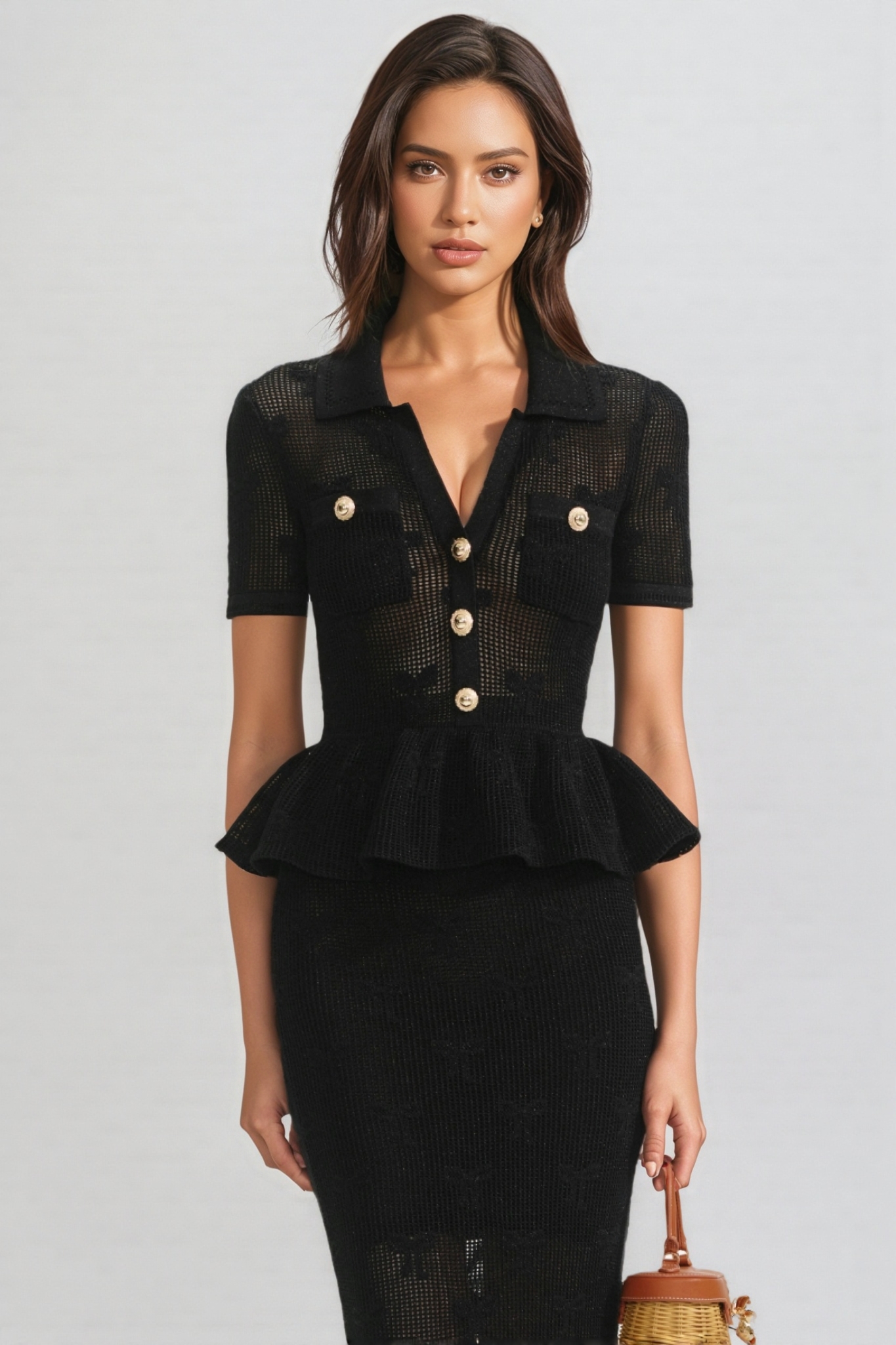 Mildred Black Bow Crochet Midi Dress