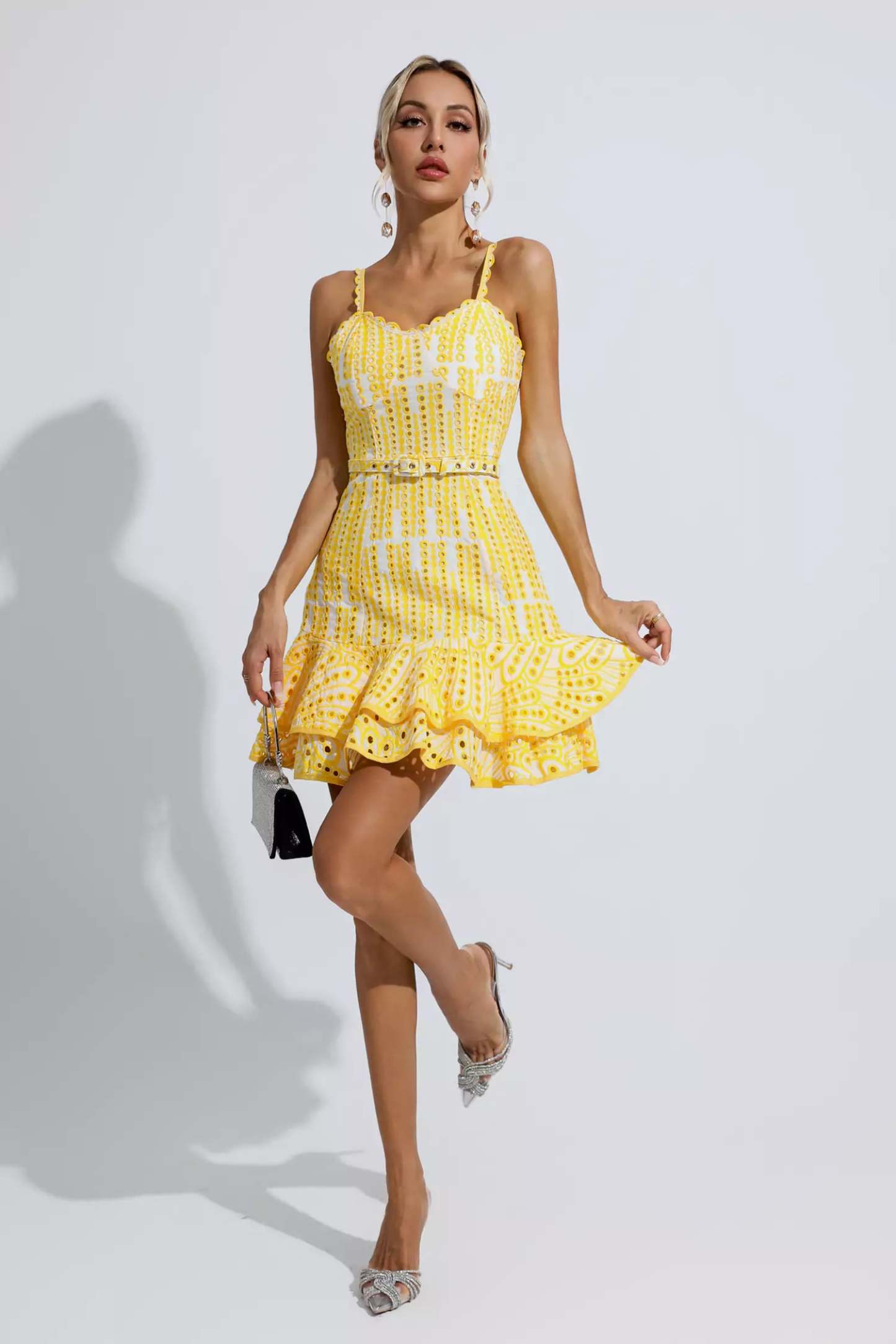 Denise Yellow Cutout Ruffle Mini Dress