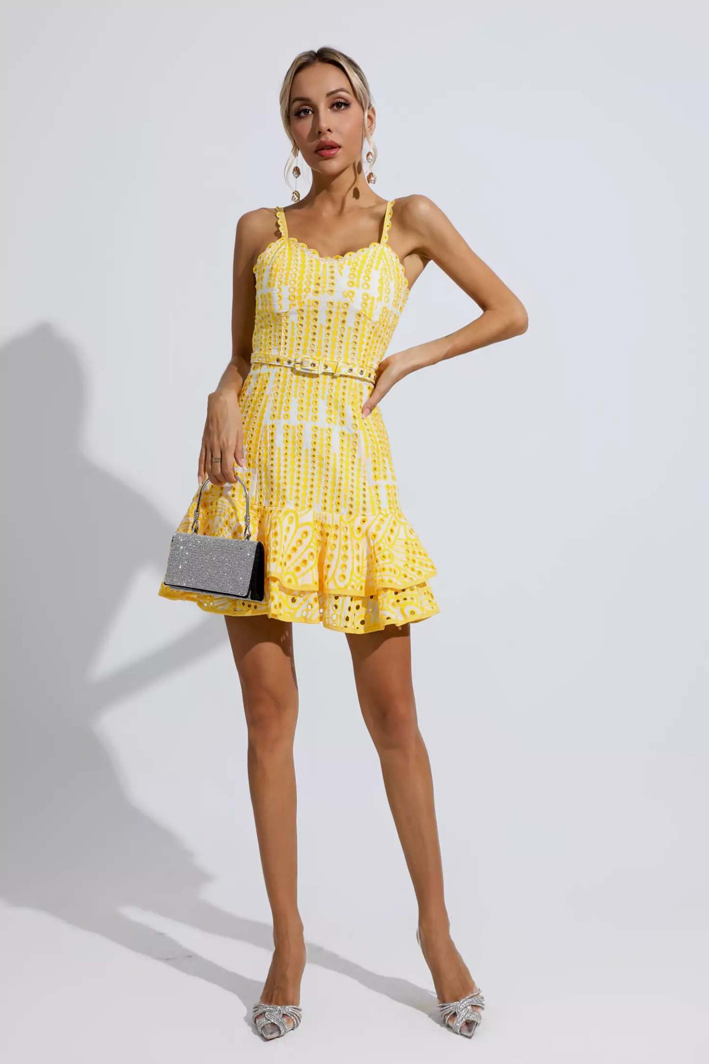 Denise Yellow Cutout Ruffle Mini Dress