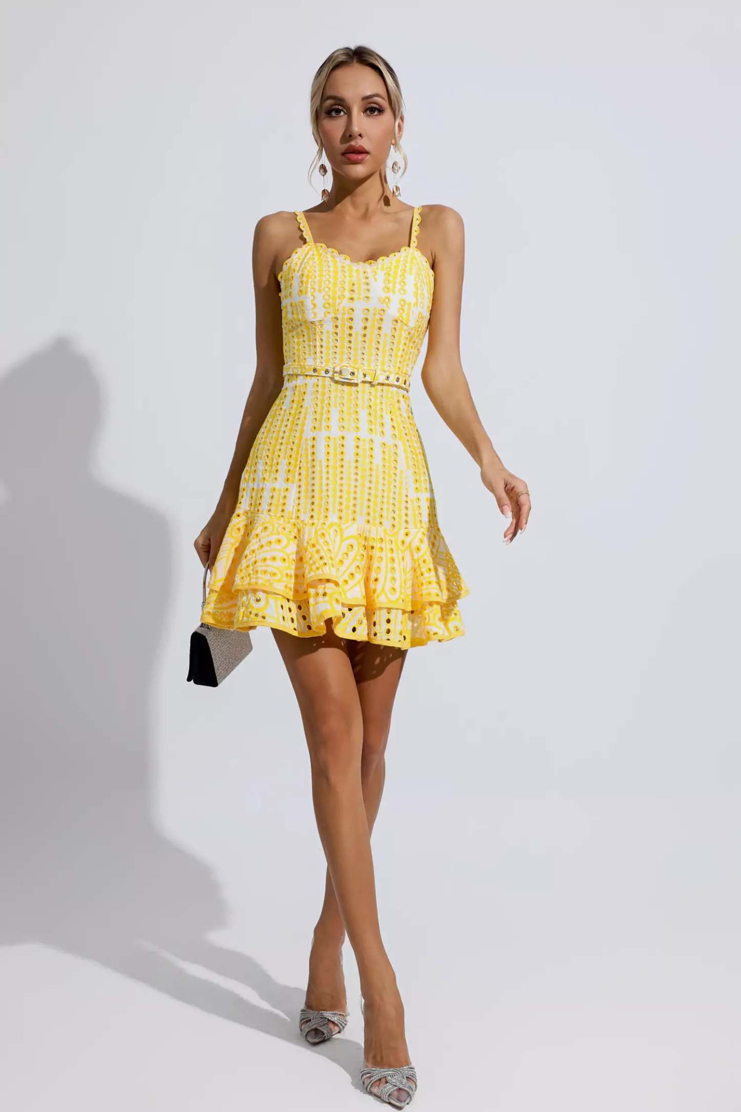 Denise Yellow Cutout Ruffle Mini Dress