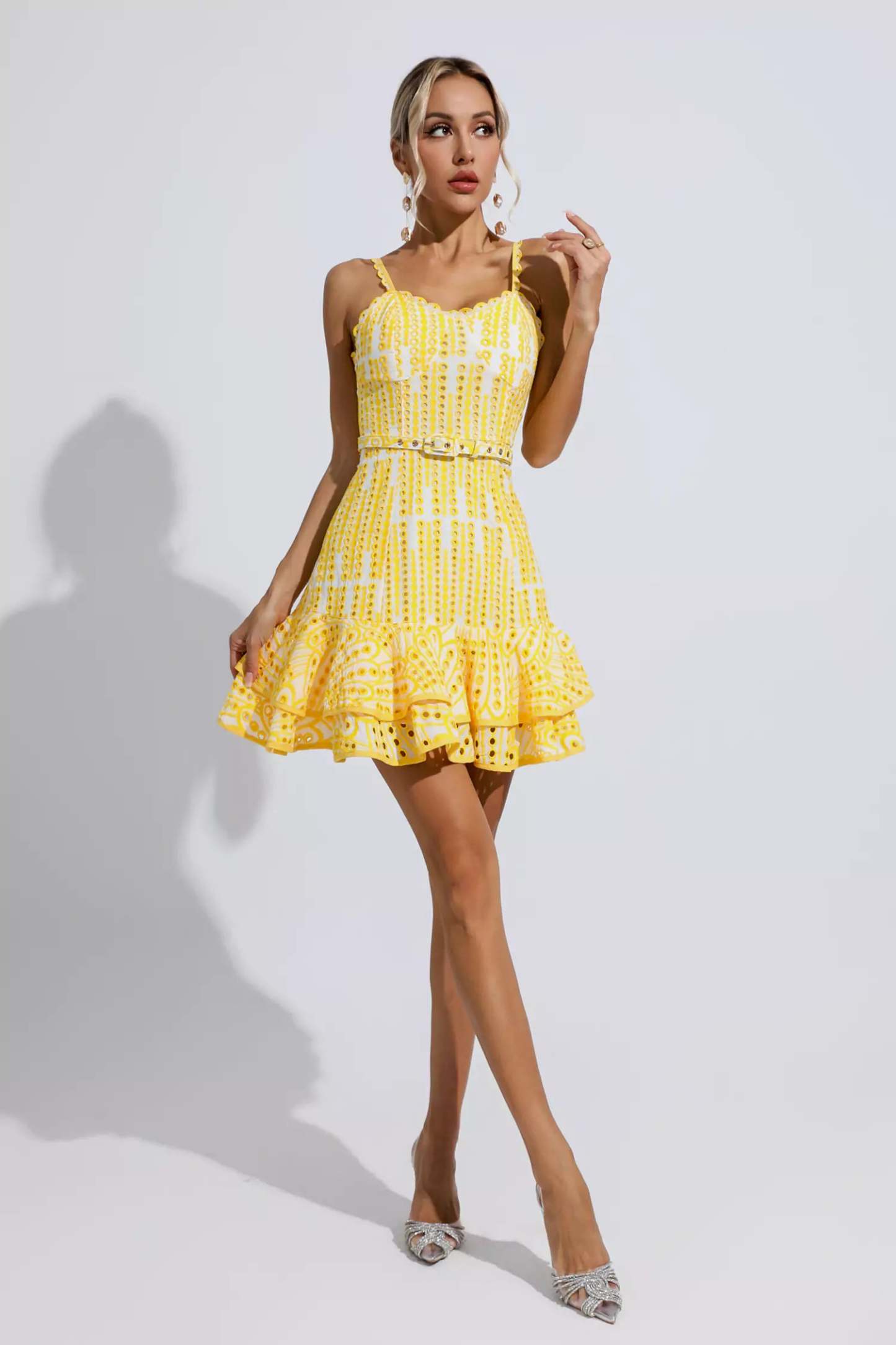 Denise Yellow Cutout Ruffle Mini Dress