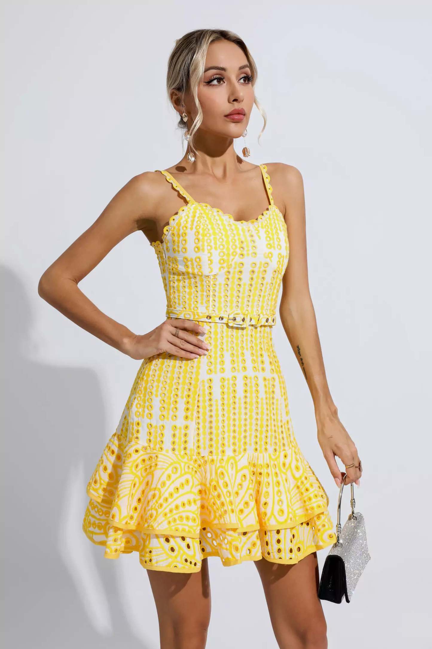Denise Yellow Cutout Ruffle Mini Dress
