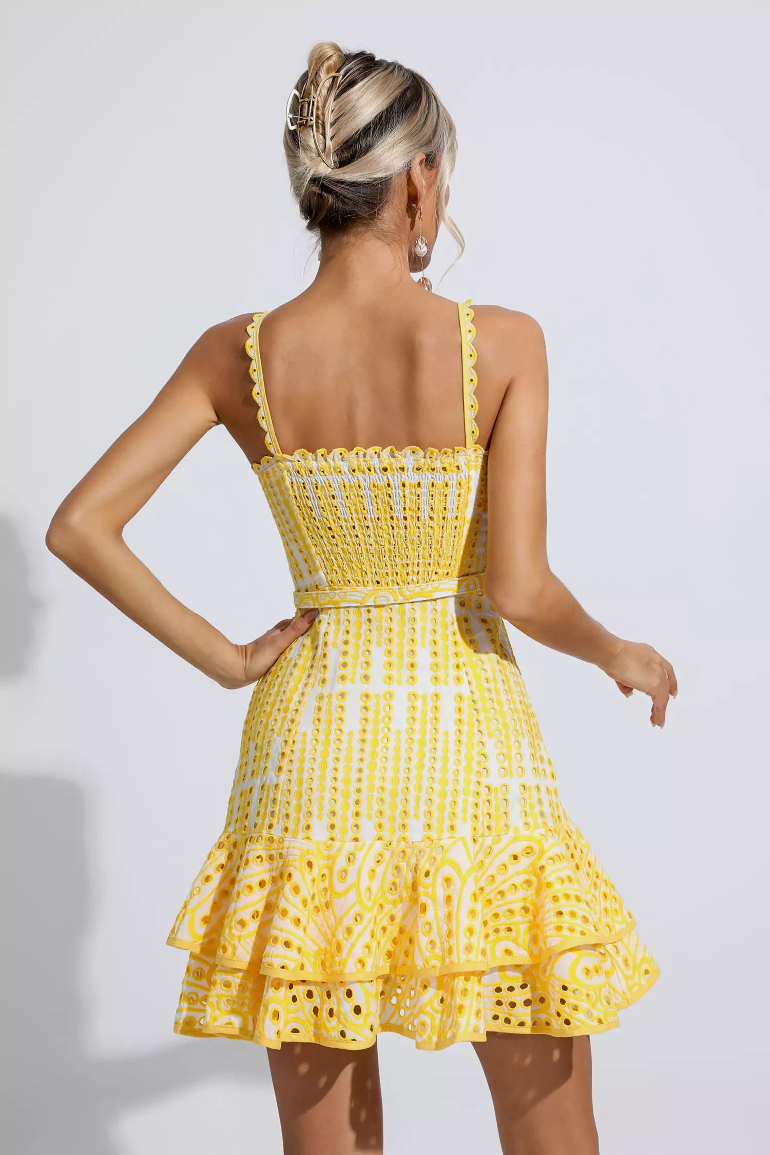 Denise Yellow Cutout Ruffle Mini Dress