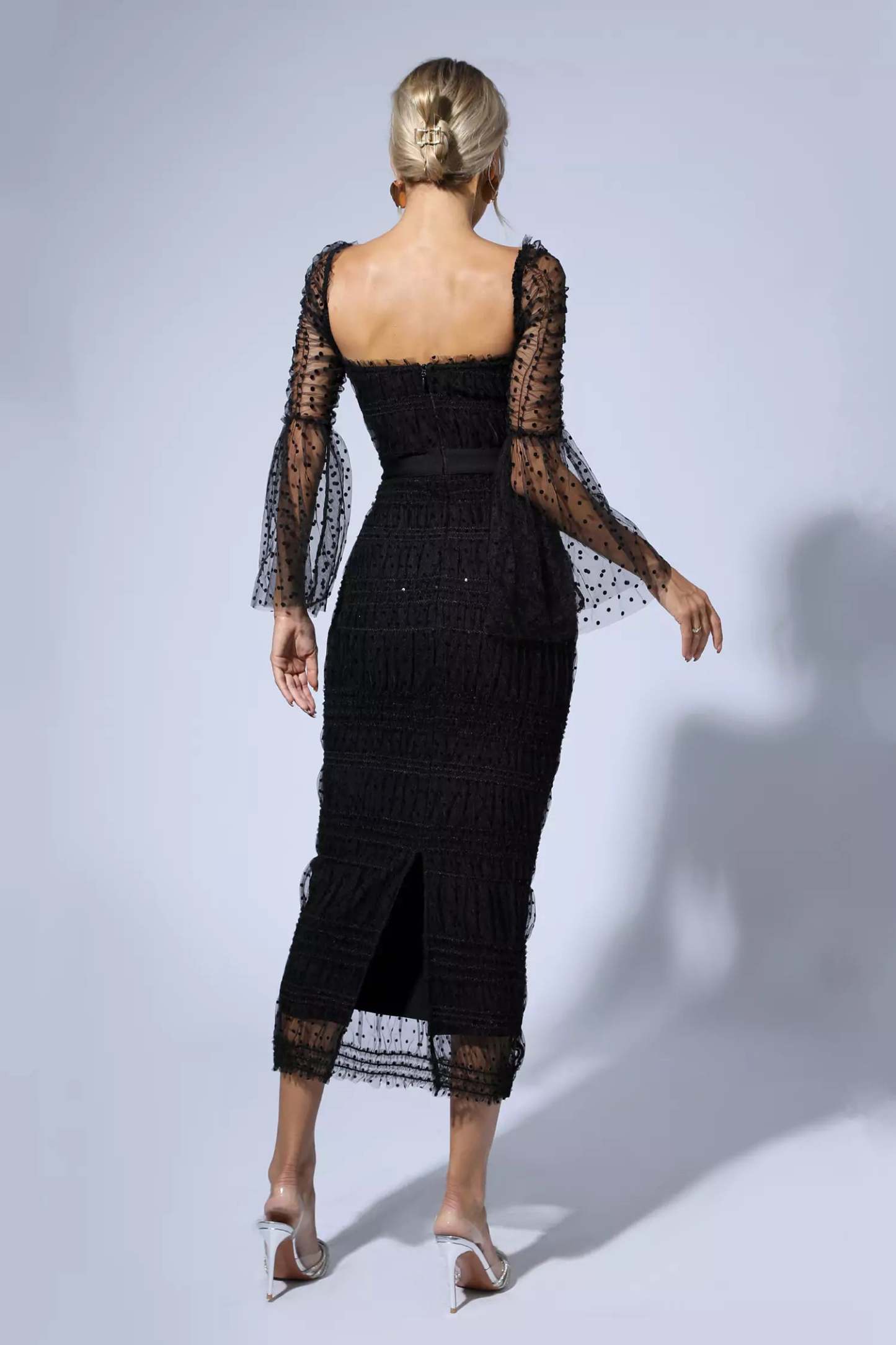 Donna Black Mesh Midi Dress