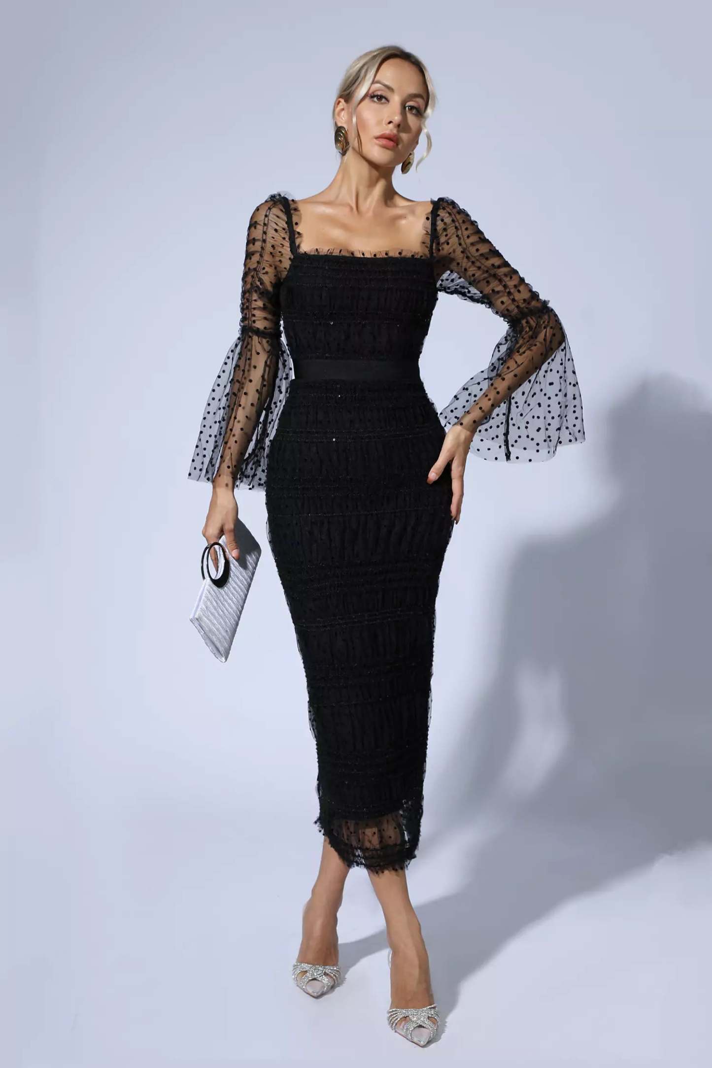 Donna Black Mesh Midi Dress