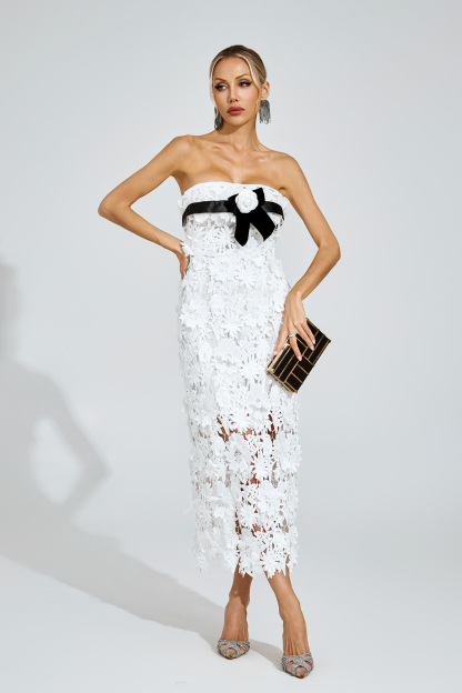 Isis White Floral Lace Midi Dress