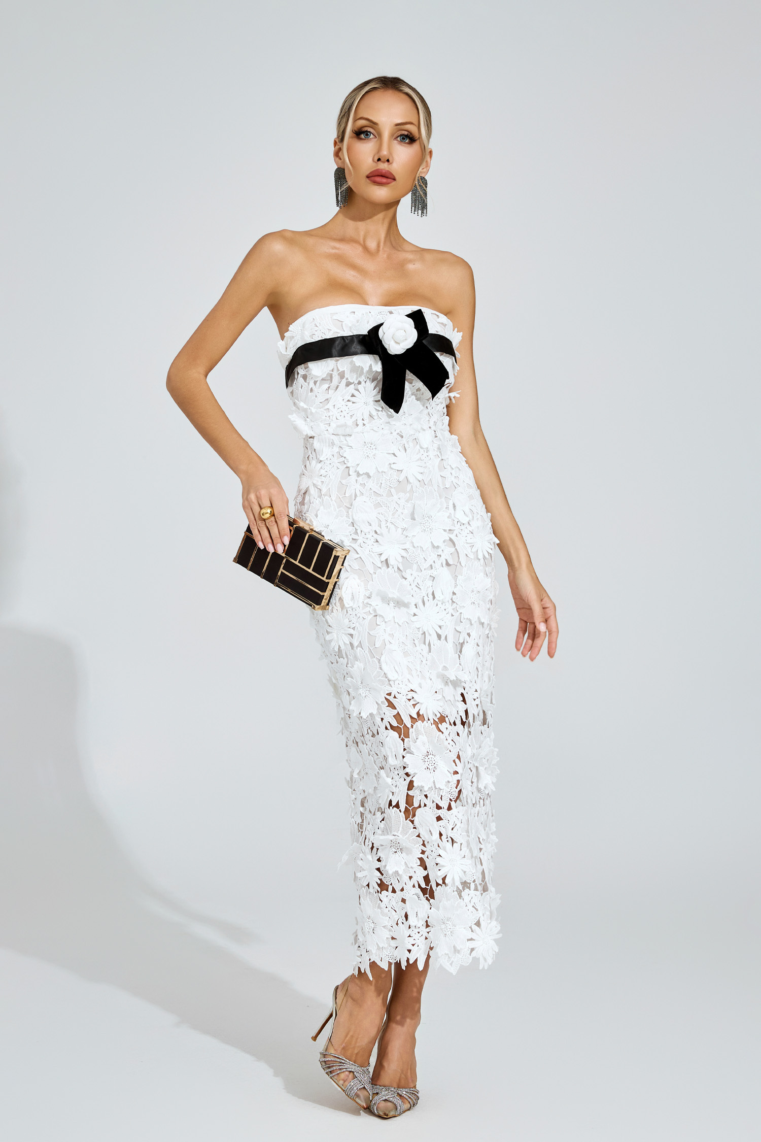 Isis White Floral Lace Midi Dress