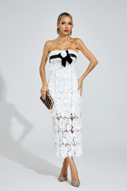 Isis White Floral Lace Midi Dress