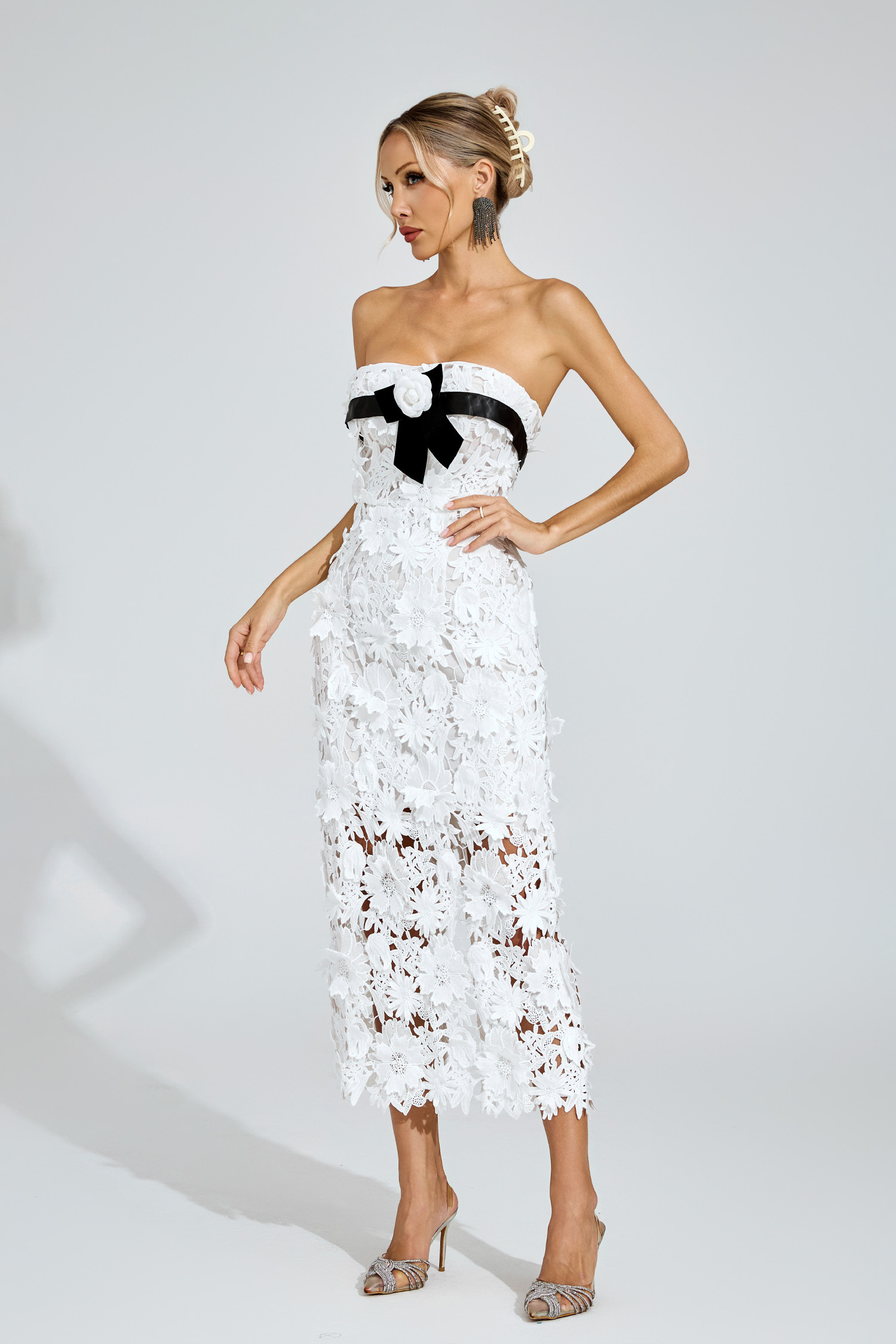 Isis White Floral Lace Midi Dress