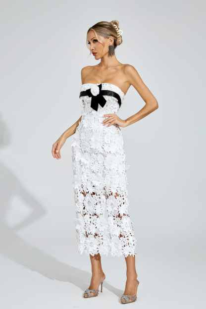 Isis White Floral Lace Midi Dress