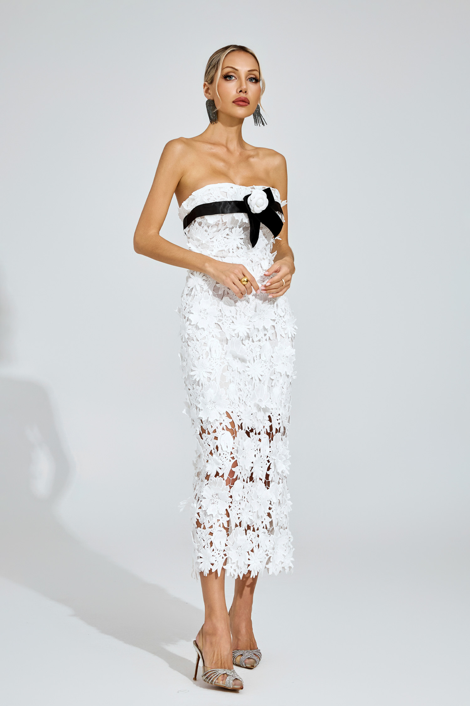 Isis White Floral Lace Midi Dress