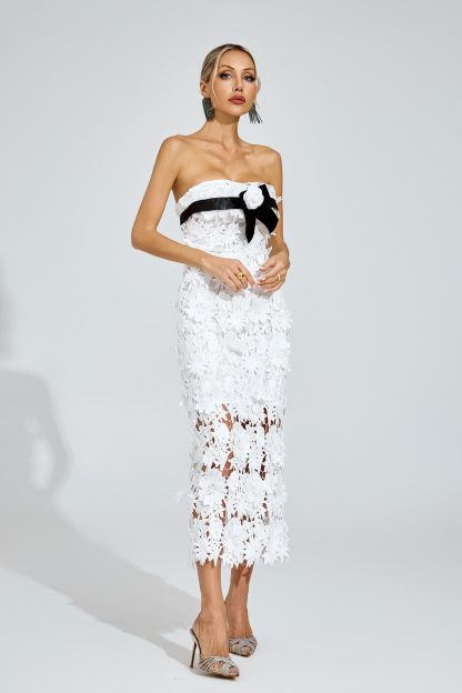 Isis White Floral Lace Midi Dress