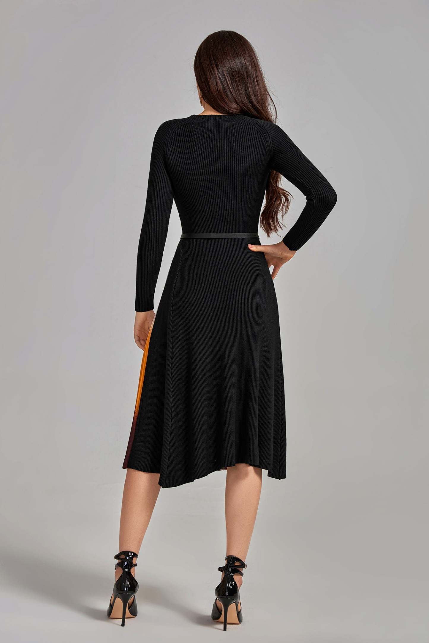 Glenna Gradient Patchwork Pleated Midi Dress