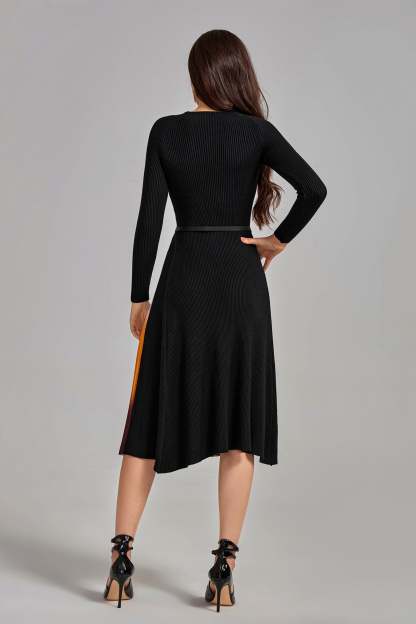 Glenna Gradient Patchwork Pleated Midi Dress