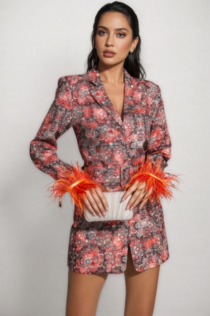 Frederica Floral Feather Mini Dress