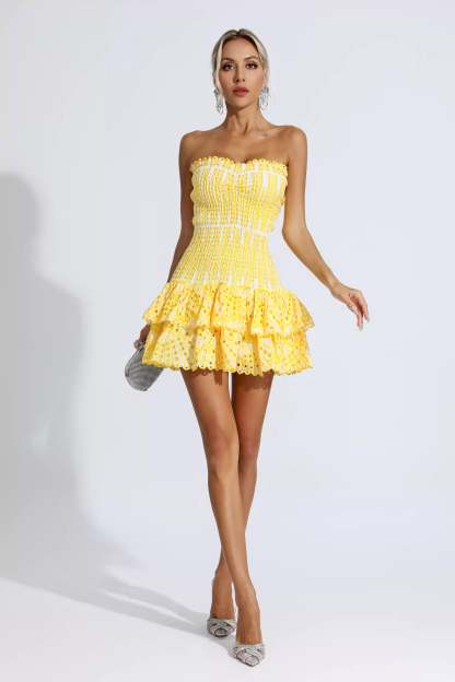Colette Yellow Ruffle Mini Dress