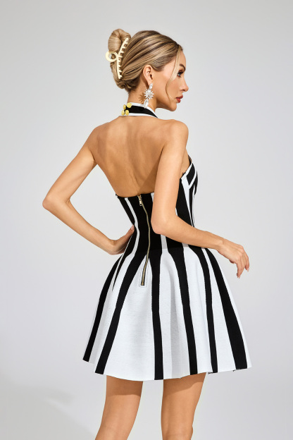 Delilah Black Striped Halter Dress