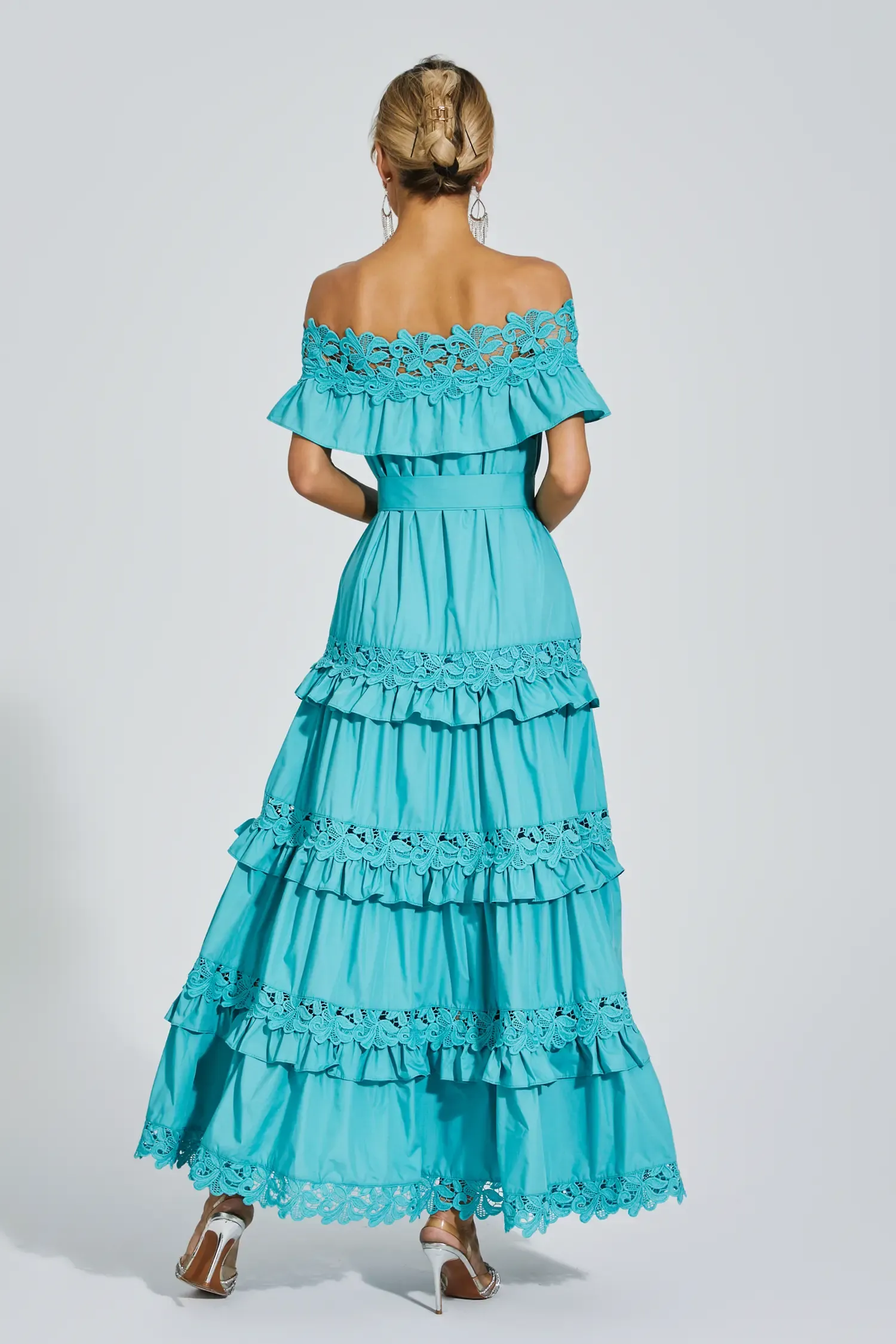 Christy Blue Ruffle Off Shoulder Dress