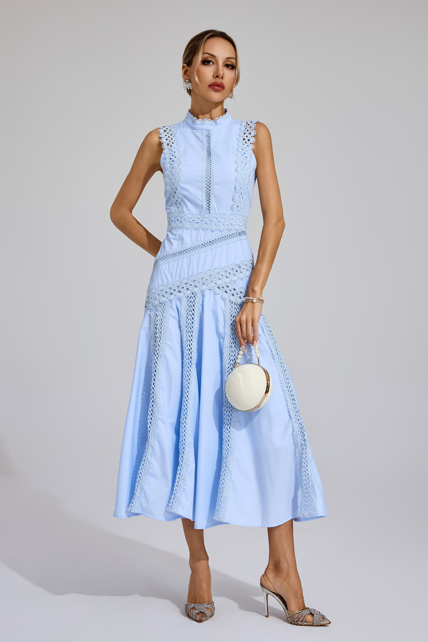 Aubrey Blue Sleeveless Lace Dress