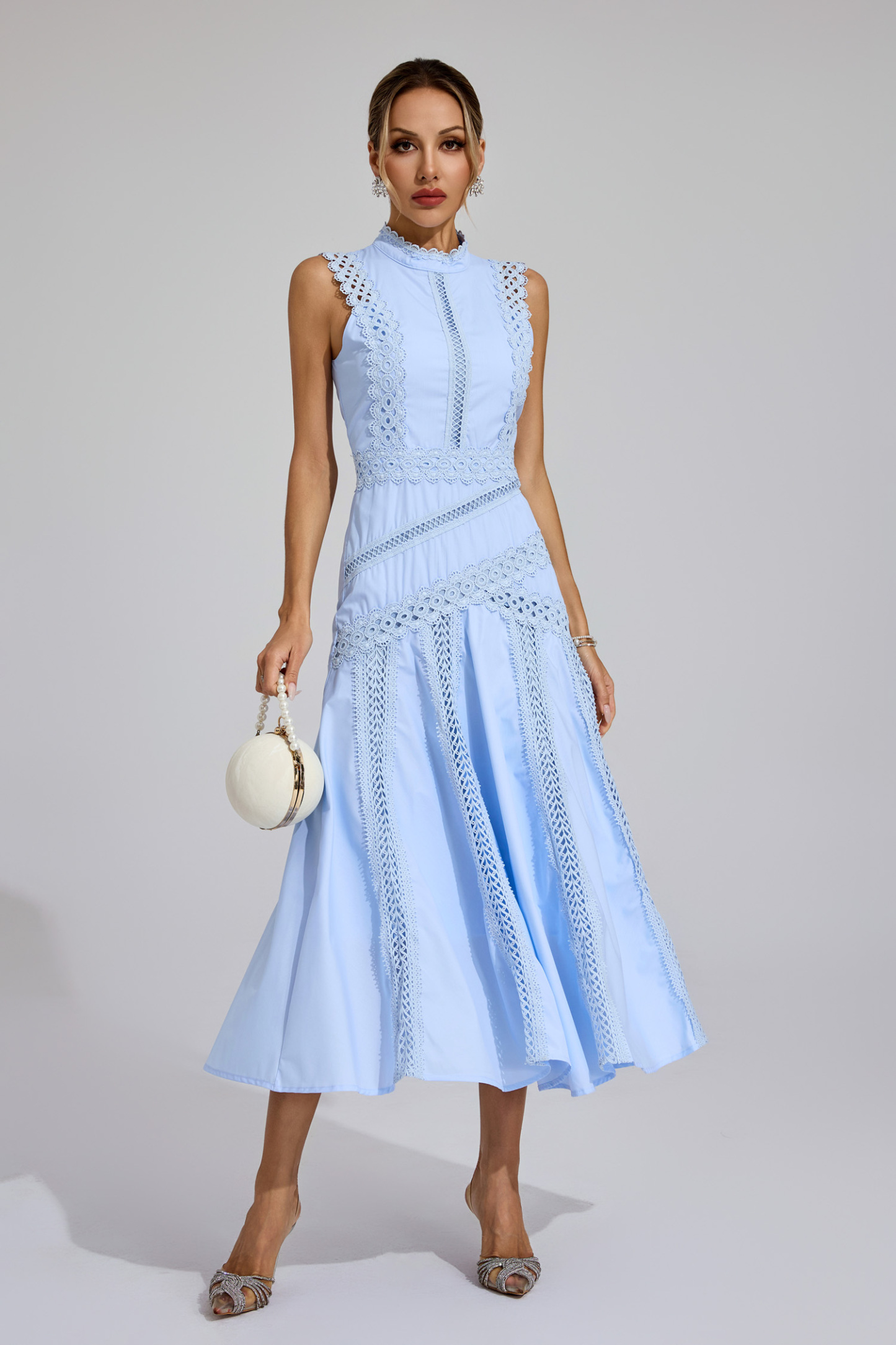 Aubrey Blue Sleeveless Lace Dress