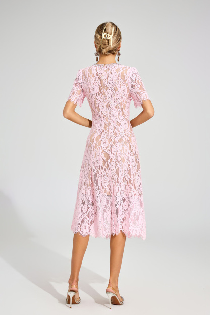 Kendall Pink Cut Out Lace Midi Dress