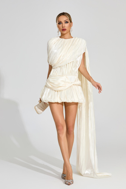 Clementina Apricot Draped Mini Dress