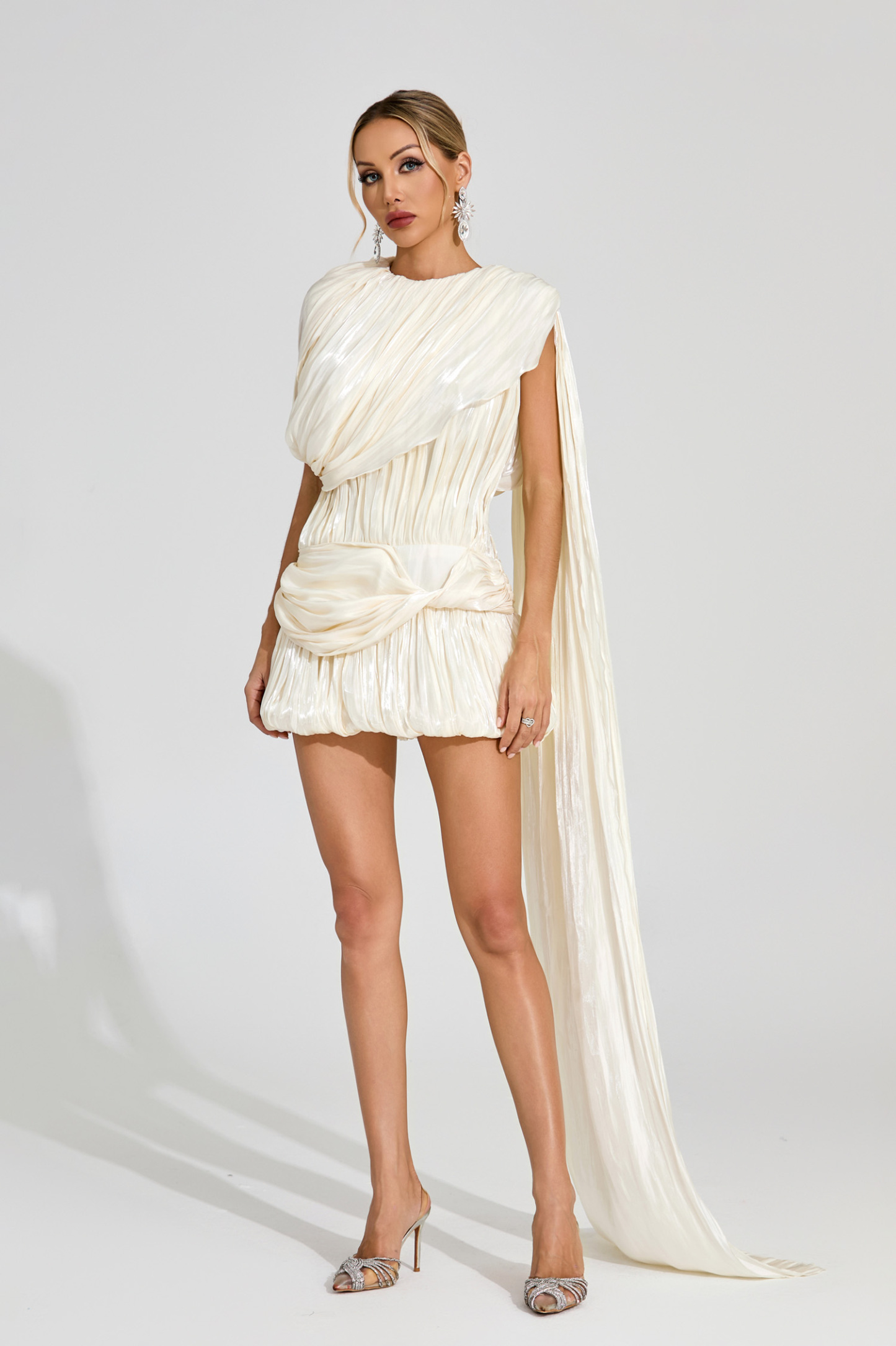 Clementina Apricot Draped Mini Dress