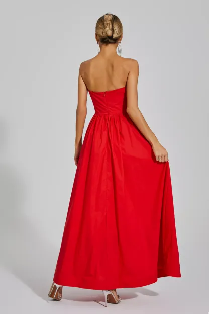 Georgene Red Rose Flower Off Shoulder Dress