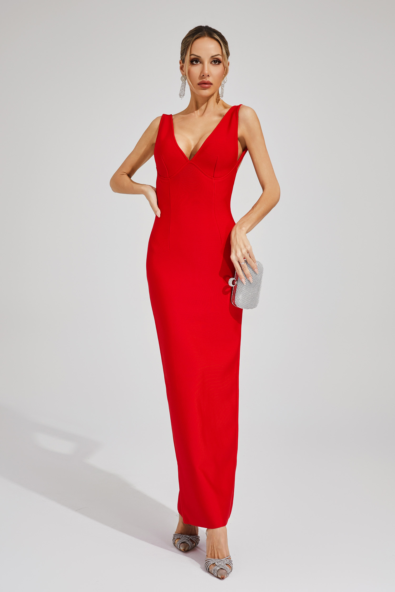 Ellen Red Backless V-neck Bandage Dress