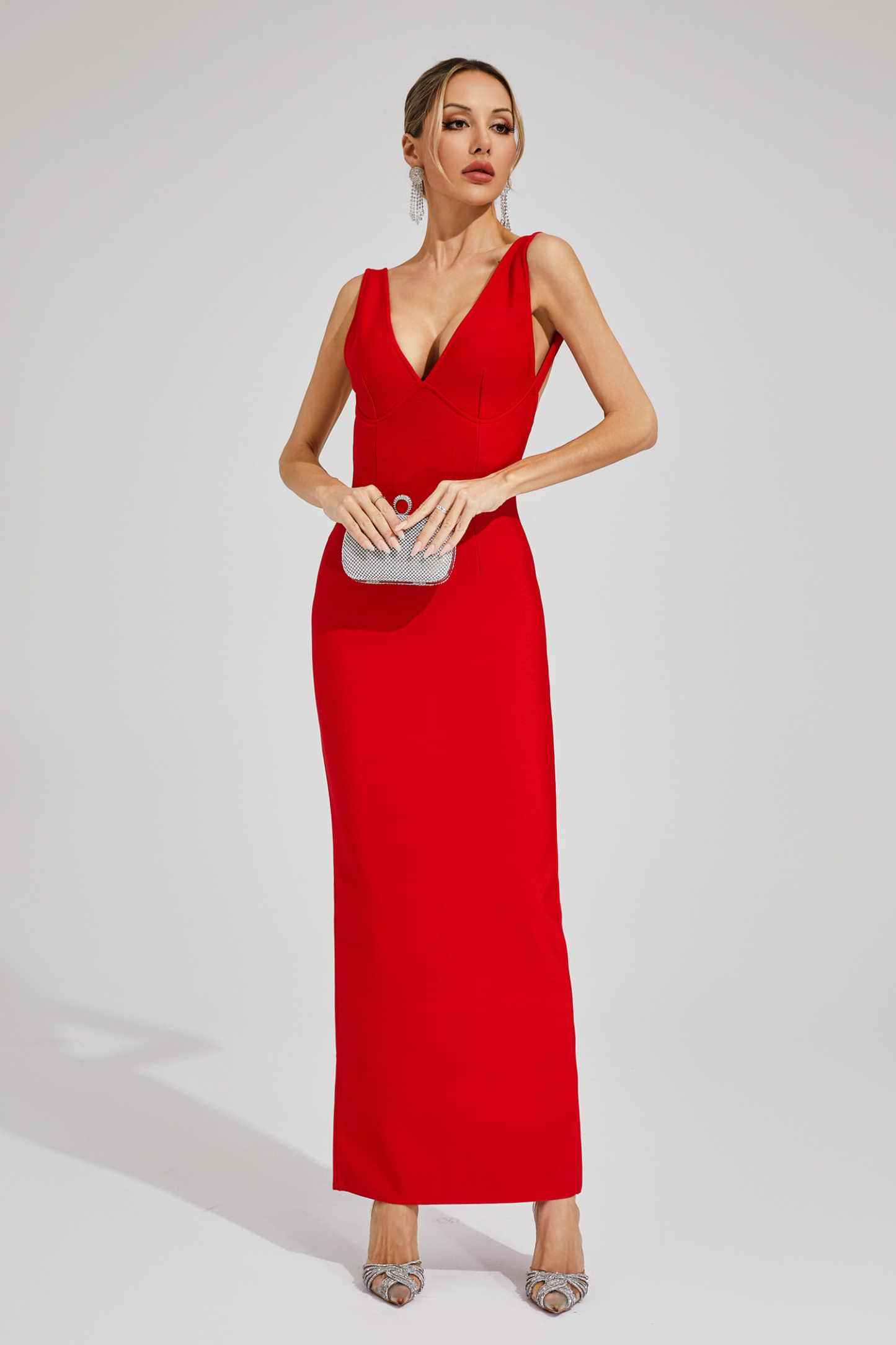 Ellen Red Backless V-neck Bandage Dress