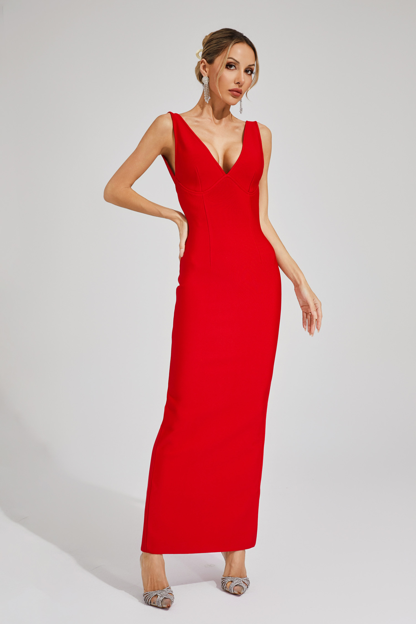 Ellen Red Backless V-neck Bandage Dress