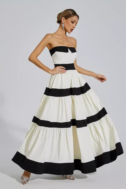 Dominica White Striped Bowknot Maxi Dress