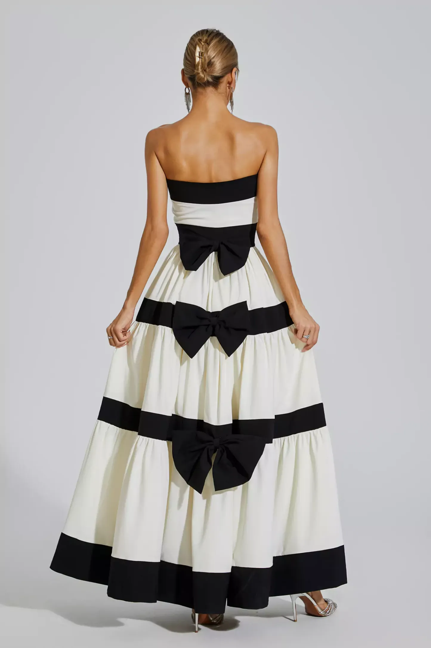 Dominica White Striped Bowknot Maxi Dress