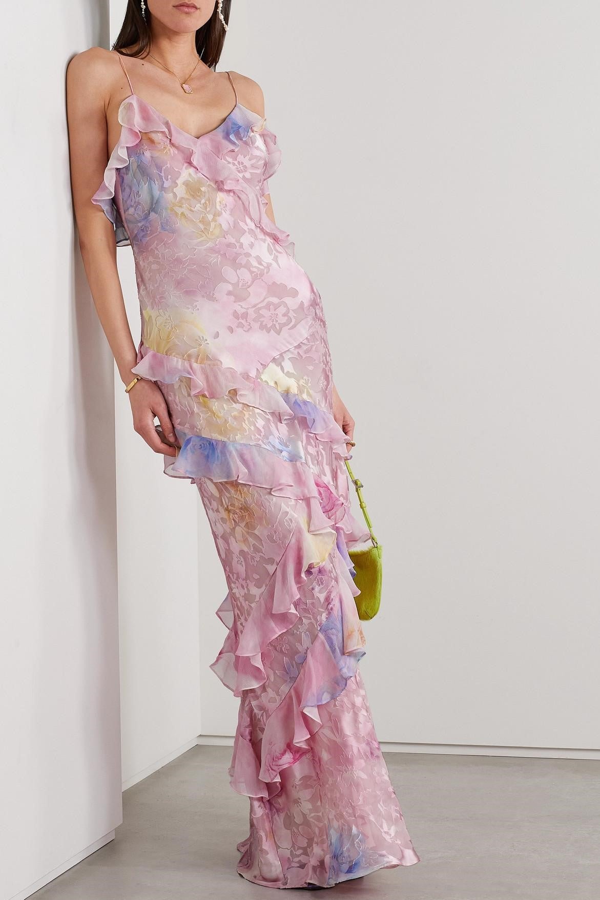Victoria Floral Frill Sweetheart Neck Sleeveless Maxi Dress