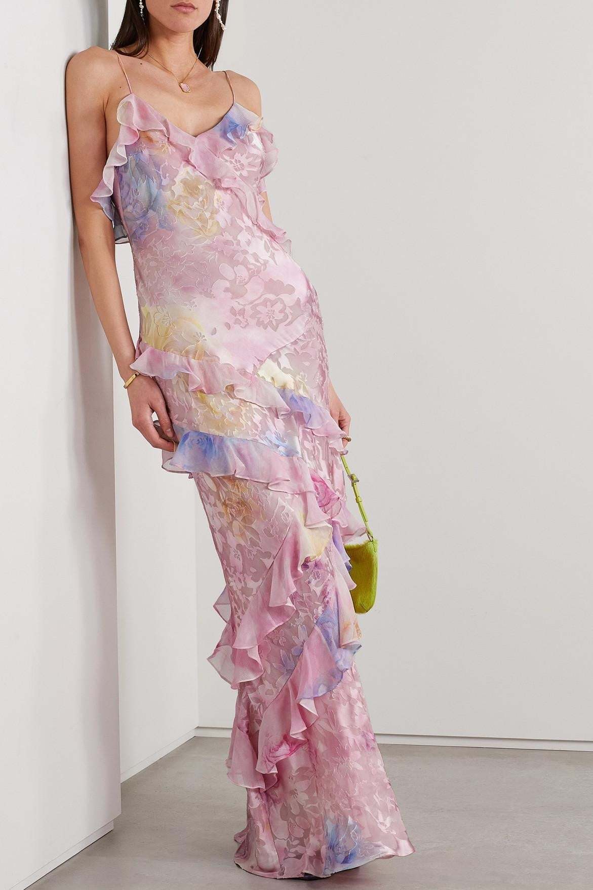 Victoria Floral Frill Sweetheart Neck Sleeveless Maxi Dress