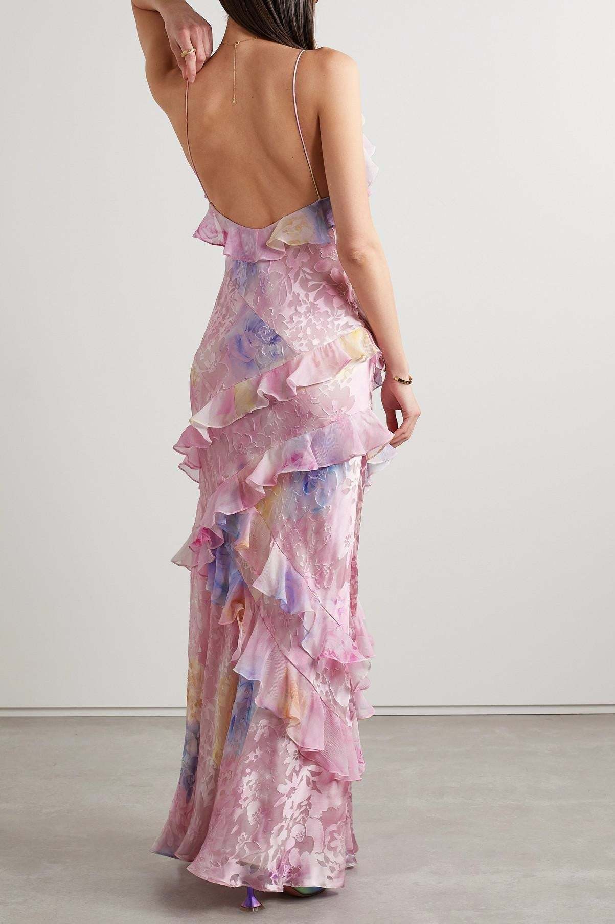 Victoria Floral Frill Sweetheart Neck Sleeveless Maxi Dress