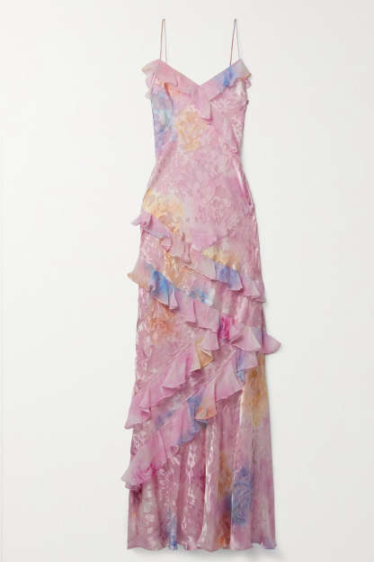 Victoria Floral Frill Sweetheart Neck Sleeveless Maxi Dress