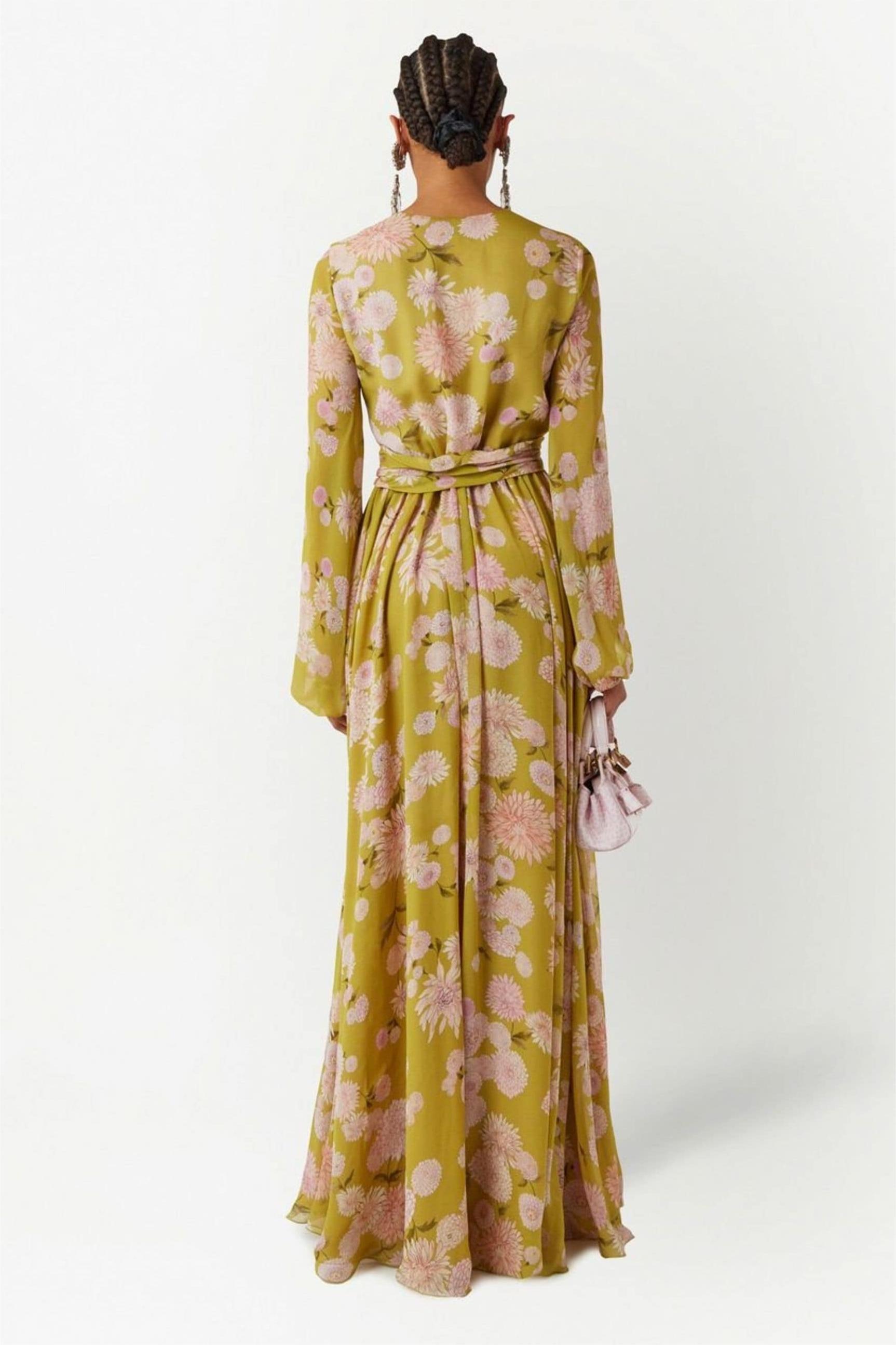 Dorthy Floral Lace Up Puff Sleeve Maxi Dress