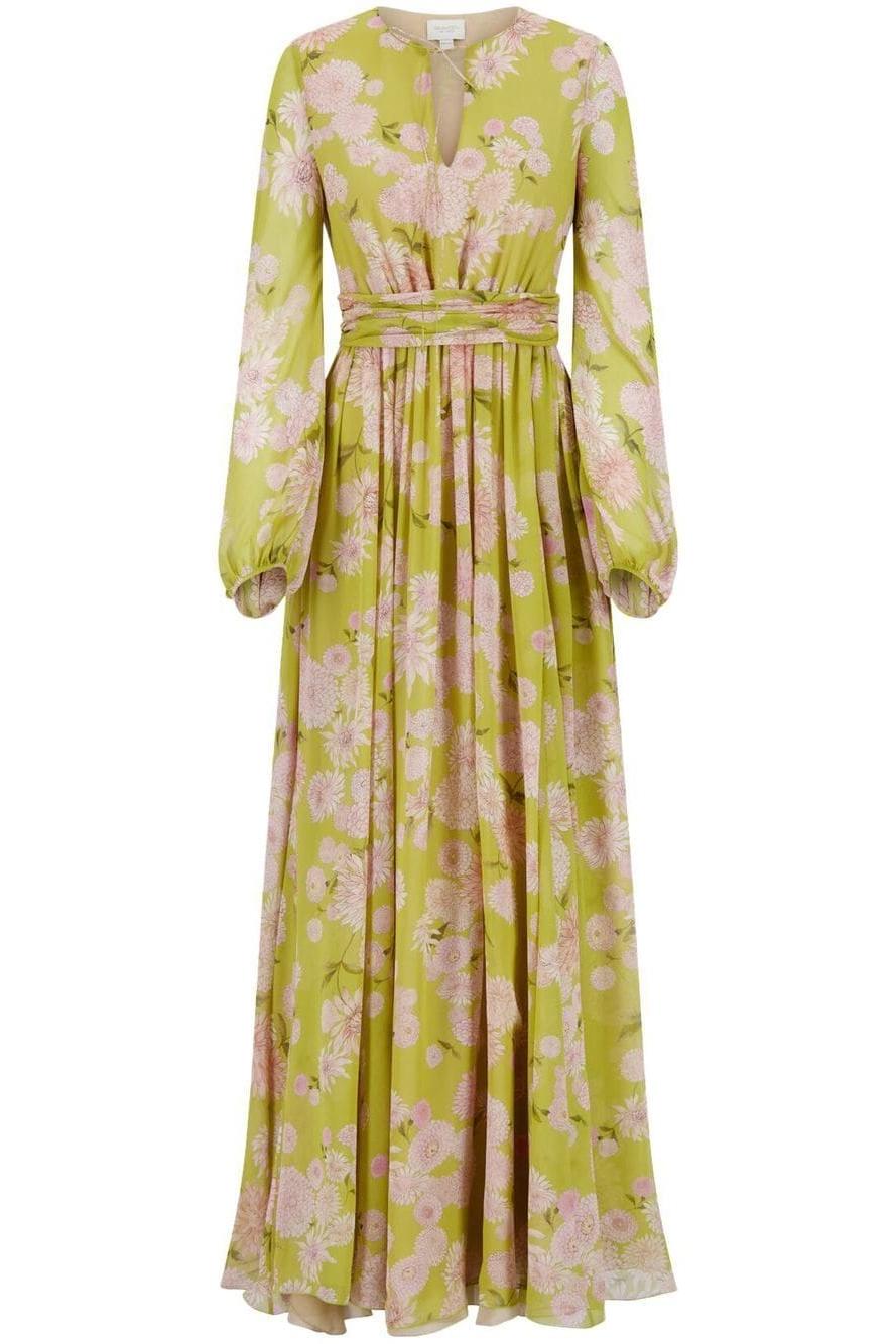 Dorthy Floral Lace Up Puff Sleeve Maxi Dress