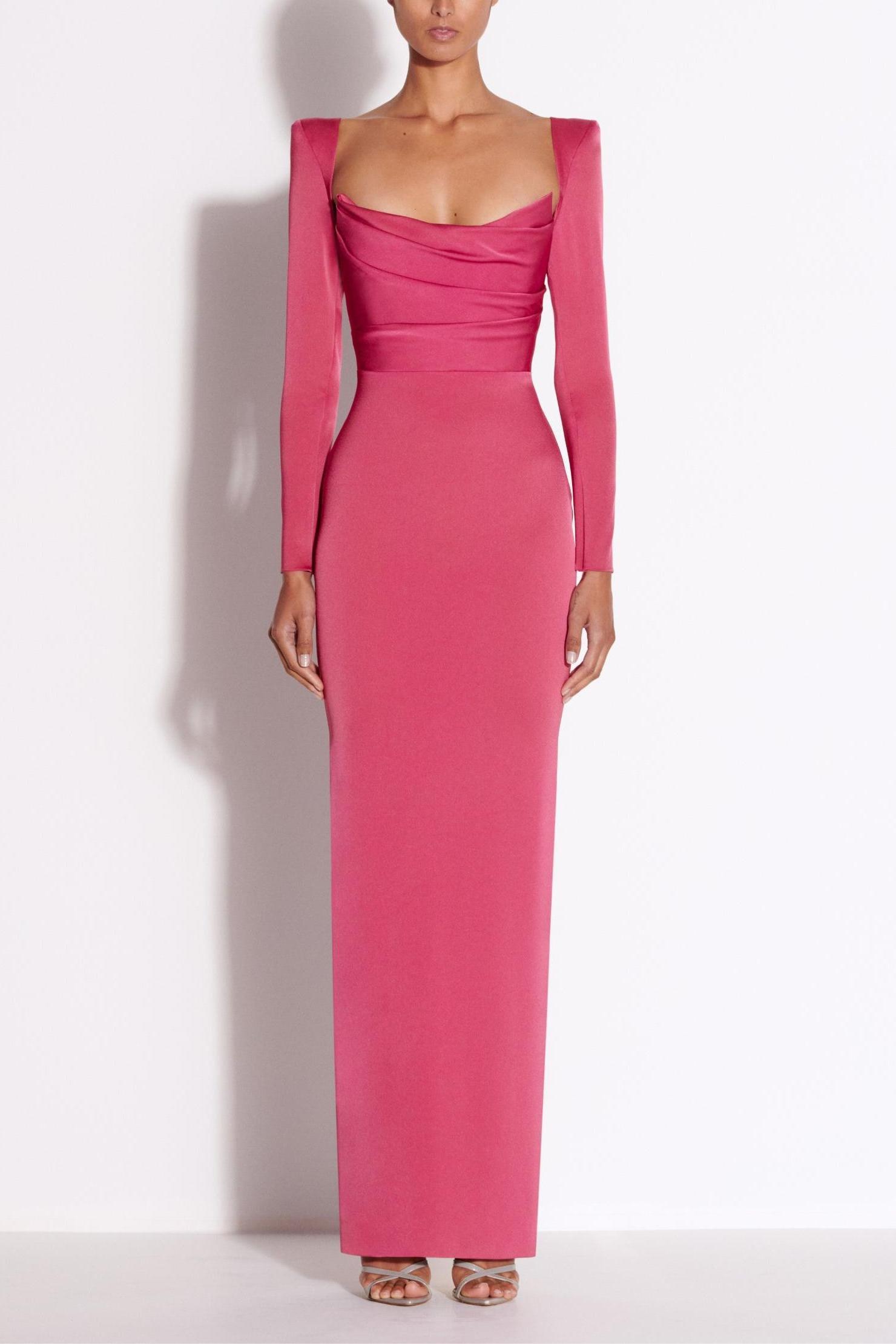 Wilma Satin Square Collar Long Sleeve Maxi Dress