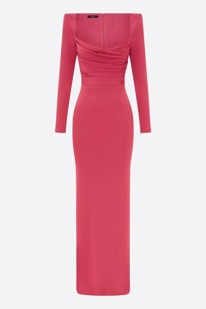 Wilma Satin Square Collar Long Sleeve Maxi Dress