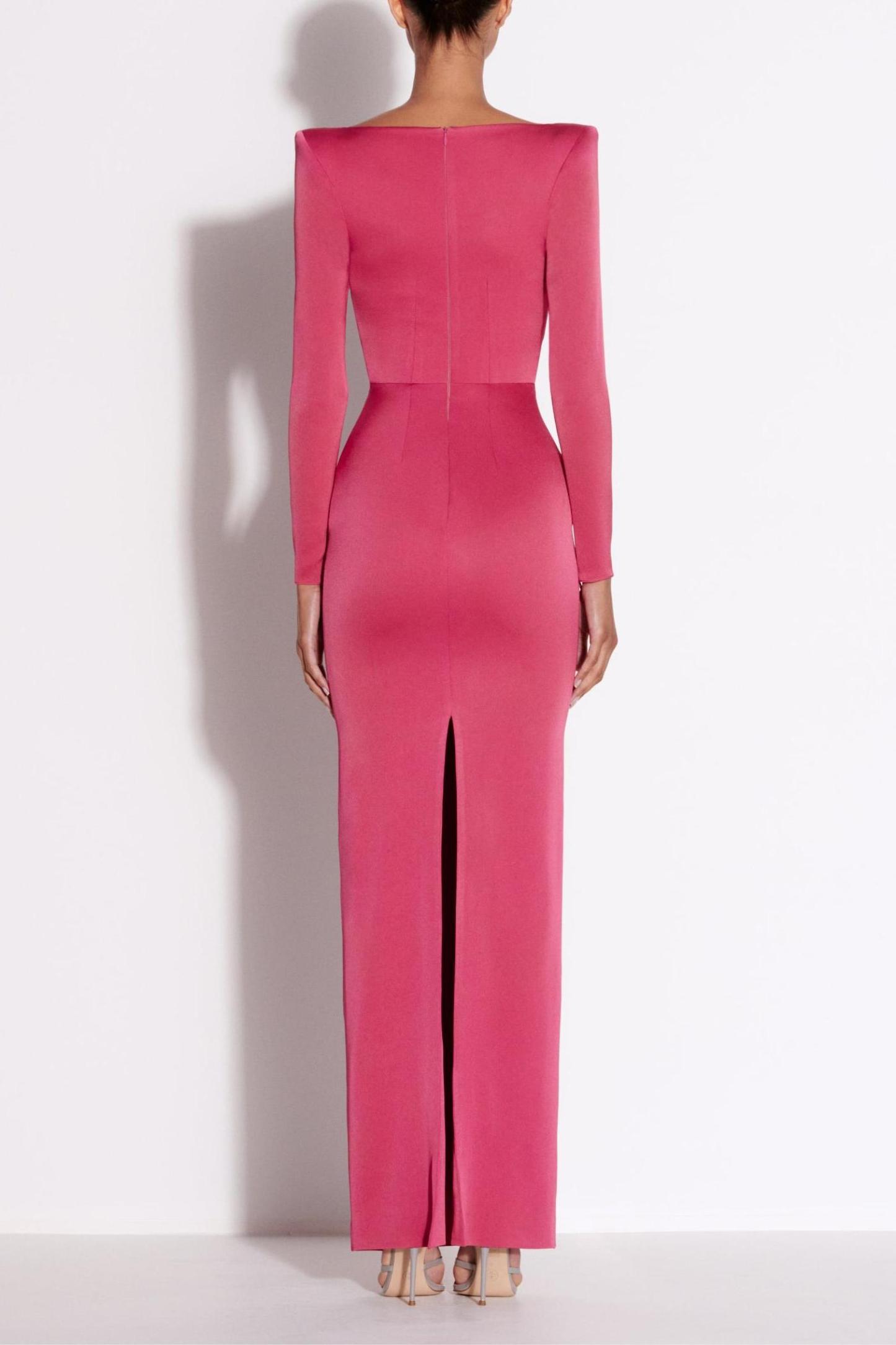 Wilma Satin Square Collar Long Sleeve Maxi Dress