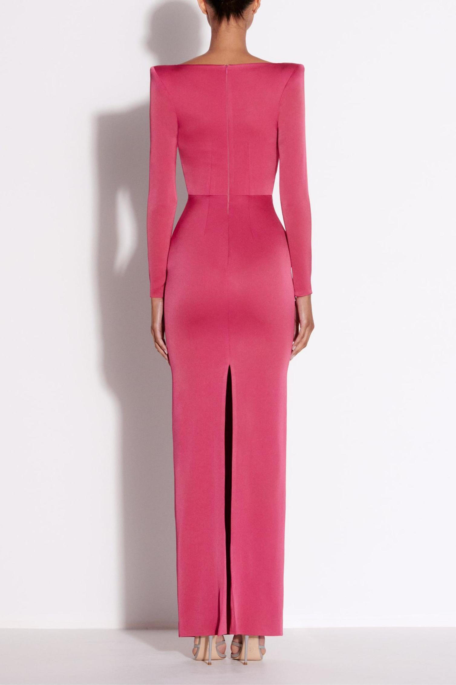 Wilma Satin Square Collar Long Sleeve Maxi Dress