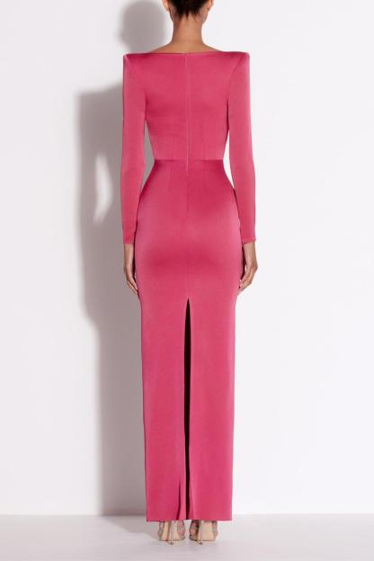 Wilma Satin Square Collar Long Sleeve Maxi Dress