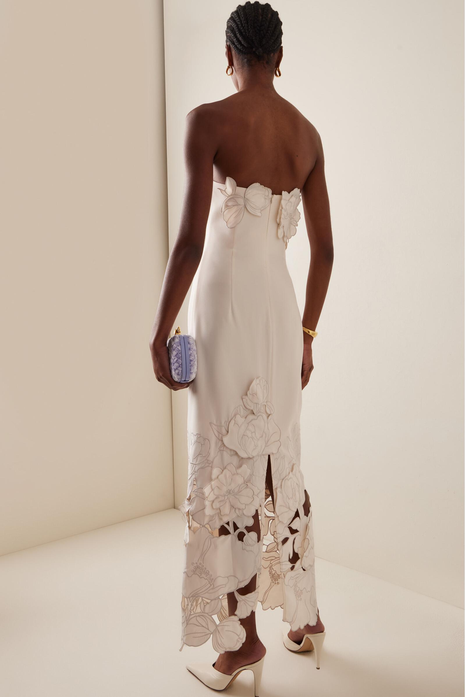 Evangeline Off-Shoulder Floral Appliquéd Midi Dress