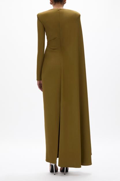 Maura Pleated Round Neck Cape Maxi Dress