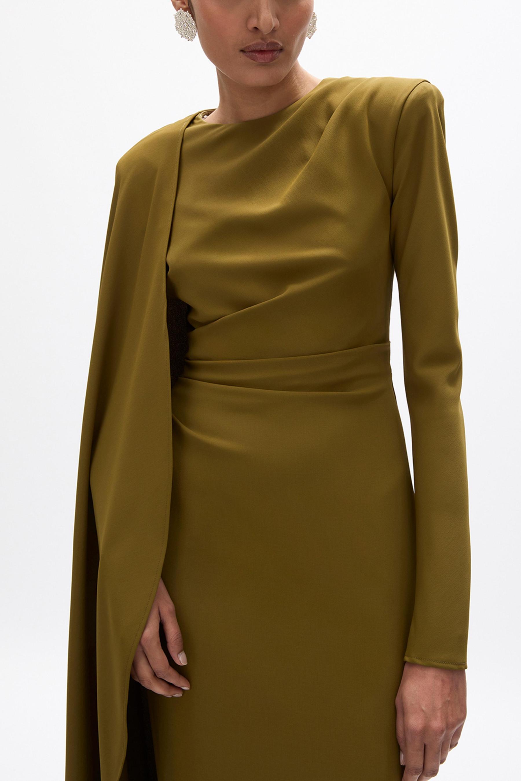 Maura Pleated Round Neck Cape Maxi Dress