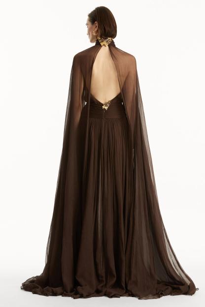 Tracy Chiffon High Neck Cape Sleeve Maxi Dress