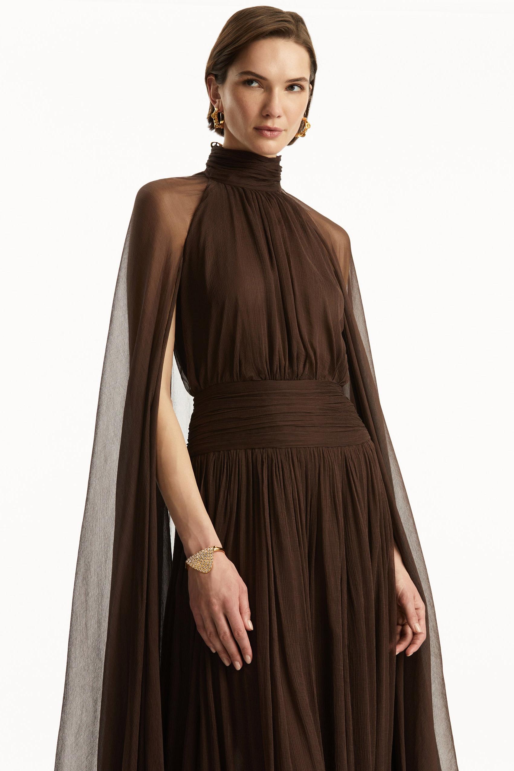 Tracy Chiffon High Neck Cape Sleeve Maxi Dress